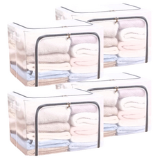 PVC防潮棉被衣服收納箱 含不鏽鋼架, 50 x 40 x 40cm, 透明, 4個