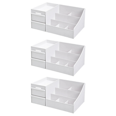 無印風化妝品桌面抽屜式收納盒, 大容量收納，節省空間，隱形把手設計，分隔分區設計, 白色, 3個