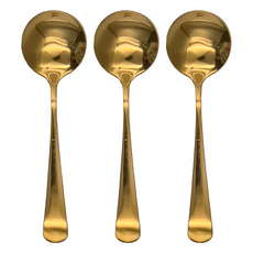 小圓勺 韓式餐具 304不鏽鋼 16公分, 亮面金, 3支