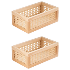 沐慕家居 木質藤編收納框, 小款(30 x 20 x 14cm), 長方, 2個