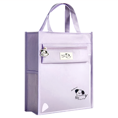 大容量學生補習手提書袋 帆布 帶小物件口袋, 34 x 28.5 x 12cm, 微笑狗紫色