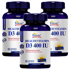 ESMOND NATURAL 愛司盟 維生素D3 400 IU軟膠囊, 60顆/瓶, 幫助鈣質吸收, 幫助骨骼與牙齒的生長發育, 56g, 3罐