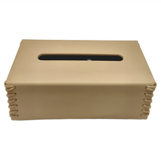 輕奢高級感手工皮革編織衛生紙盒, 奶茶色