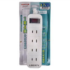 LIBERTY 利百代 1開4插2P延長線, 2.7m, 白色, 1個