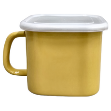 日式加厚琺瑯方形收納杯 + 杯蓋 1.45L, 黃色, 1個