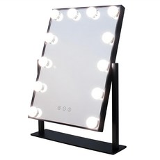 好萊塢LED化妝鏡, 12顆LED燈泡, 三色調光, 無級調光, 黑色