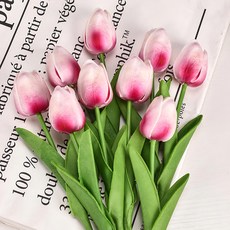 仿真鬱金香 Set 10支, PU材質花, 總高34cm, 玫红色