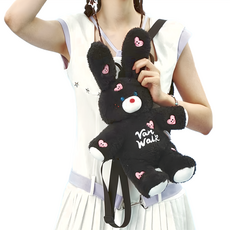 Vanwalk 出走 可愛毛絨甜心兔娃娃後背包 K370, 黑色兔兔