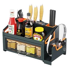 單層多功能廚房置物架 含鍋蓋架, 黑色, 1個