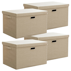 棉麻摺疊收納箱 灰色可選, M(37 x 27 x 26cm), 暖心米, 4個