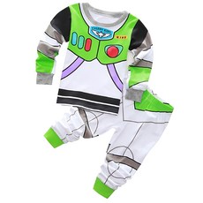 愛北鼻 兒童薄長袖套裝 白綠巴斯 舒適透氣 卡通造型, 95碼, 1入