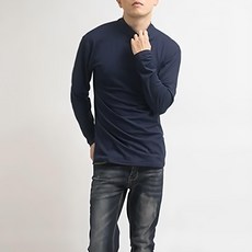 Partner dear 男半高領輕磨毛上衣 - 體感升溫7.3度, 舒適內外溫暖, L, 深藍