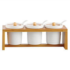 Homely Zakka 美味食光波紋白瓷竹蓋調味料罐, 1組, 素面圓款 3罐