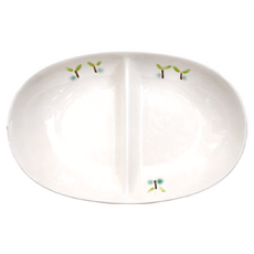 小樹苗雙格盤, 日本制 陶瓷, 寬18.6cm 高12cm, 混合顏色, 1個