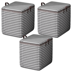 無紡布棉被收納袋 Set 3 110L大容量, 灰色 千鳥格, 50 x 45 x 50cm, 1組