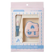AMORTALS 爾木萄 搭子系列 底妝CP工具套組 粉撲 + 粉底刷, 1組, 米白色 + 藍色 + 粉色