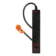 PowerSync 包爾星克 1開4插+1A1C防雷擊雙色延長線 TS42F118, 1.8m, 黑色, 1條