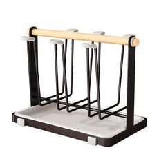 SUNORO 日式鐵藝瀝水杯架附集水托盤/杯具收納置物架/瀝水架, 黑色, 1組