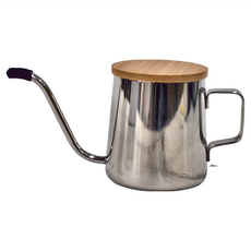 不鏽鋼手沖壺-竹蓋, 250ml (銀色), 304不鏽鋼, 咖啡壺 + 竹蓋, 1個