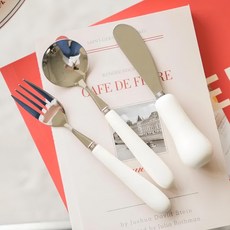 沐慕家居 胖呼呼湯/叉/刀各一餐具組 米白色, 湯匙17cm + 叉子17cm + 刀子14cm, 1組