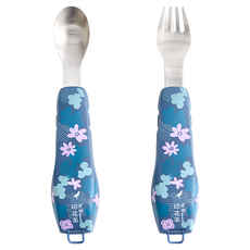 Pinchy Eatpress 秒食花徑秘境系列行動餐具組 304不鏽鋼 耐衝擊 食品級, 夜香書房款 藍色, 湯匙 + 叉子, 1組