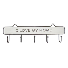 木頭+鐵藝衣帽架, 五鈎, 白色, 1個, 39 x 12cm