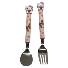 LiLFANT 立體湯匙叉子組 304不鏽鋼兒童餐具, HELLOKITTY 凱蒂貓, 1組