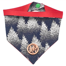 HAPPY GO PUPPY 寵物領巾, 紅色邊, 樹印花, S, 北歐藍森林 暗紅, 1條