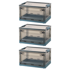 三開式折疊收納箱, 47 x 35 x 23.5cm, 湛湛藍 + 茶色, 3個