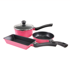 FREIZ 和平 DC迷你鍋具4入組 CM-9050, 粉色, 牛奶鍋28.5 x 15.4 x 9.7cm 900ml 270g + 煎鍋28.8 x 14.9 x 6.6cm 220g + 玉子燒鍋33.2 x 9.5 x 6.5cm 270g + 鍋蓋15 x 5.7cm 210g, 1組
