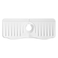 UTOOKII 水龍頭瀝水置物矽膠墊 升級款, 四周擋板集水防溢, 活動卡口安裝快捷, 白色, 1個