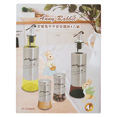 Anny Rabbit 安妮兔 平平安安調味4入組, 油壺 300ml(25 x 6.5cm) 2個 + 調味瓶 120ml(11 x 5.4cm) 2個, 1組