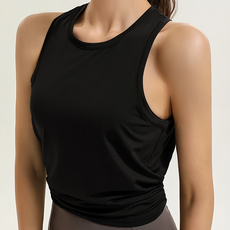 高彈性顯瘦修身排汗2穿運動背心 瑜珈 綁帶背心 - 黑色 XL, 90%聚酯纖維 10%彈性纖維