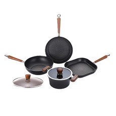 HAPPYCALL IH陶瓷 不沾鍋5件組, 4900-0115-1B, 深炒鍋 28cm + 平底鍋 + 湯鍋 18cm + 鍋蓋 + 可拆式把手, 1組