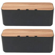 isona 三孔 竹板延長線收納盒 M(32 x 14 x 13cm), 黑色, 2個