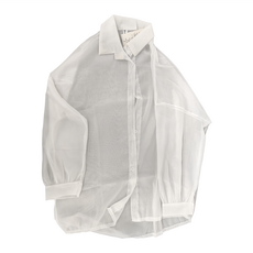 珠光棉透膚感襯衫，白色, 肩寬60cm 胸寬59cm(胸圍需 x 2) 袖長40cm 全長69cm, 白