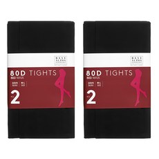 BASE ALPHA ESSENTIALS 80丹尼緊身褲襪，黑色 M-L 尺寸，2件裝
