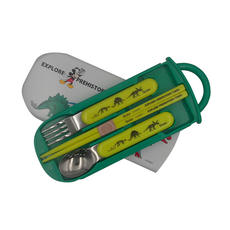 Skater 恐龍 3合1餐具組 667619 外盒19.8 x 7.6 x 1.7cm 筷16.5cm 湯/叉13cm, 外盒 + 筷子 + 湯匙 + 叉子, 1組