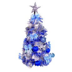 耶誕夢幻經典白色聖誕樹 LED50燈 插電式 60cm 藍銀色系 聖誕裝飾, 1組