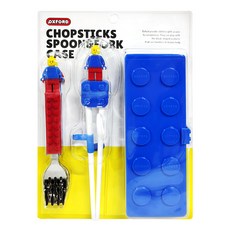 OXFORD 積木造型餐具組, 湯匙+叉子+學習筷+收納盒, 顏色隨機, 1組