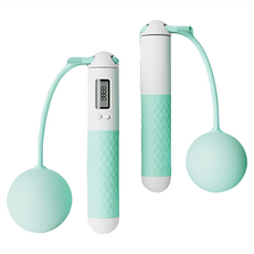 好拾選物 健身智能計數跳繩 2入組 3米鋼絲長繩 EVA球 兩用跳繩, 跳繩手柄(16 x 3cm) + 繩子(2.8m) + EVA球(6.5cm), 粉沫藍, 1組