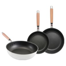 hokua 北陸 極大金IH輕量級不沾鍋3件組 日本製, 1套, 炒鍋 28cm + 深型平底鍋 24cm + 平底鍋 20cm, 銀色