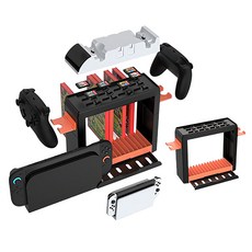 DOBE Switch2多功能收納架底座 碟片收納架可收納遊戲卡, 1個, 單一商品, 黑橙色