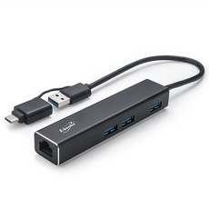 E-books H20 鋁製RJ45高速網卡 + 3孔USB 3.2集線器 + Type C雙接頭 1000 Mbps高速網路, E-PCD205, 1盒