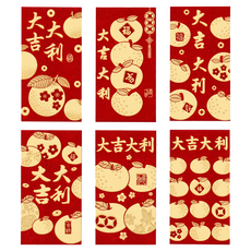 新年金蔥磨砂創意紅包袋, 9x17cm, 6個