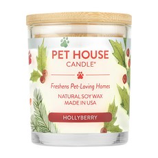 PET HOUSE 室內除臭寵物香氛蠟燭 冬青漿果, 100%天然黃豆蠟, 純棉芯, 255g, 1罐