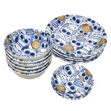 JUST HOME 貓頭鷹 陶瓷12件餐具組 含4.7吋碗2個+8吋湯盤4個+4.5吋飯碗6個, 1組