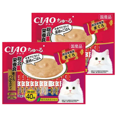 INABA CIAO 啾嚕 綜合營養 啾嚕肉泥 量販綜合包, 鮪魚*20入+鮪魚扇貝*20入, 560g, 2袋