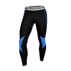 SUPERFEATURING 專業跑步 三鐵 Hicolor運動壓縮緊身褲 藍線 XL, 1件