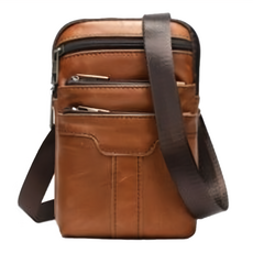 真皮頭層牛皮3WAY男士肩背包 多拉鍊手機腰包 LB903, 棕色, 20cm x 12.5cm x 3.4cm